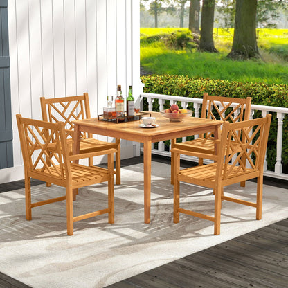 5-Pieces Patio Dining Table Set Wood Square Dining Table with 4 Chairs and Slatted Tabletop Patio Dining Sets at Gallery Canada