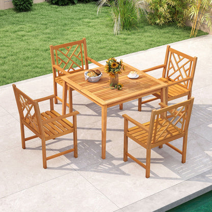 5-Pieces Patio Dining Table Set Wood Square Dining Table with 4 Chairs and Slatted Tabletop Patio Dining Sets at Gallery Canada