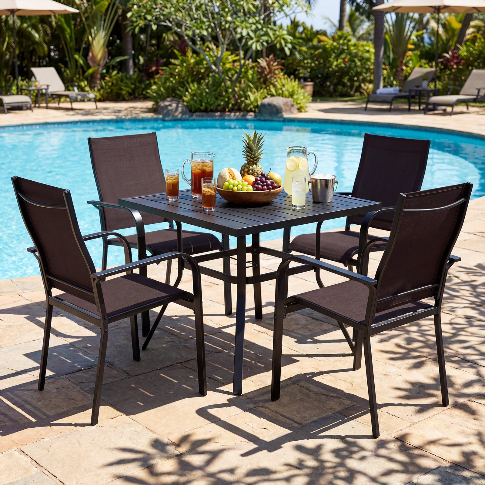 5-Piece Patio Dining Set, Square Table and Stackable Chairs, Brown Patio Conversation Sets at Gallery Canada