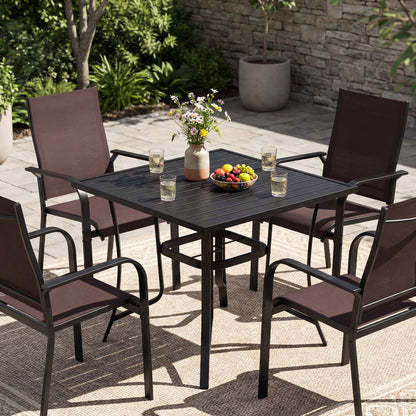 5-Piece Patio Dining Set, Square Table and Stackable Chairs, Brown Patio Conversation Sets at Gallery Canada