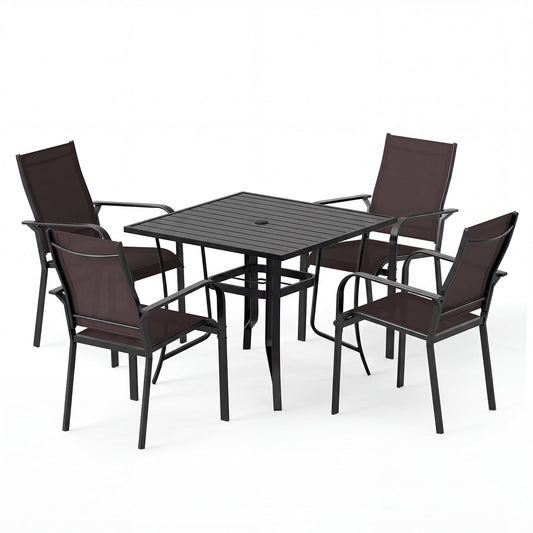 5-Piece Patio Dining Set, Square Table and Stackable Chairs, Brown Patio Conversation Sets Brown at Gallery Canada