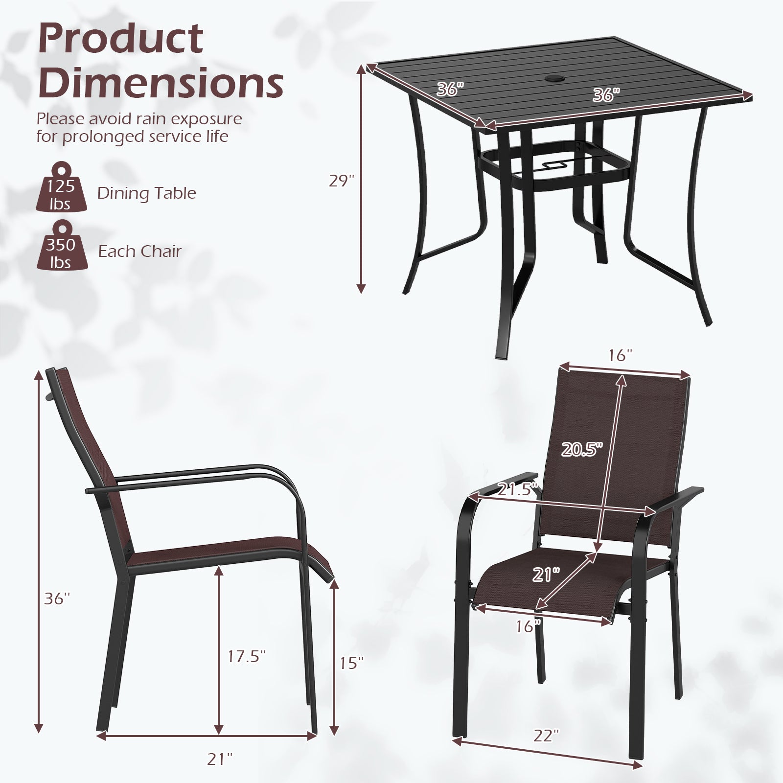 5-Piece Patio Dining Set, Square Table and Stackable Chairs, Brown Patio Conversation Sets at Gallery Canada