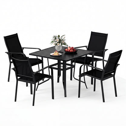 5 Piece Patio Dining Set, Outdoor Square Table, Stackable Chairs, Black Patio Conversation Sets at Gallery Canada