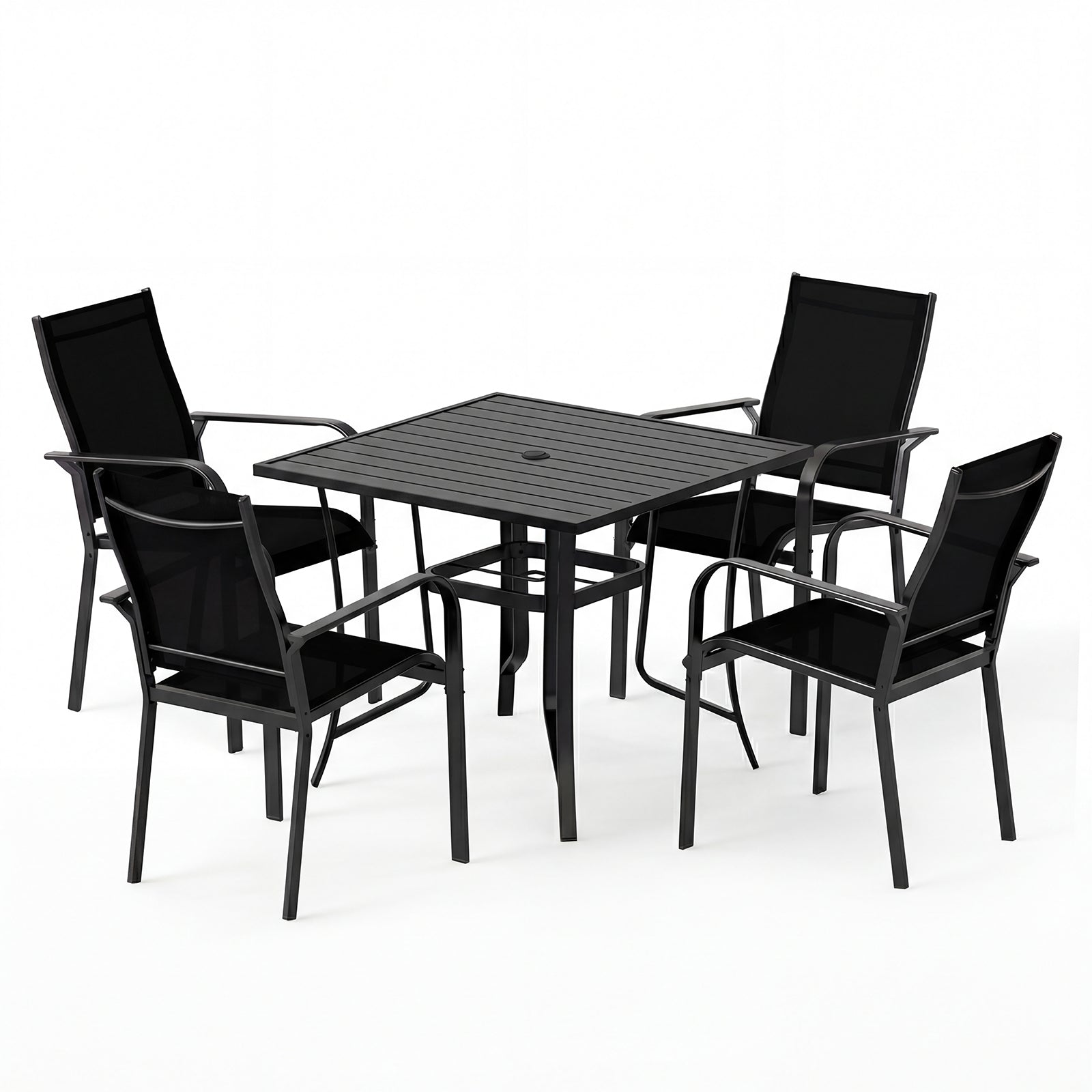 5 Piece Patio Dining Set, Outdoor Square Table, Stackable Chairs, Black Patio Conversation Sets at Gallery Canada