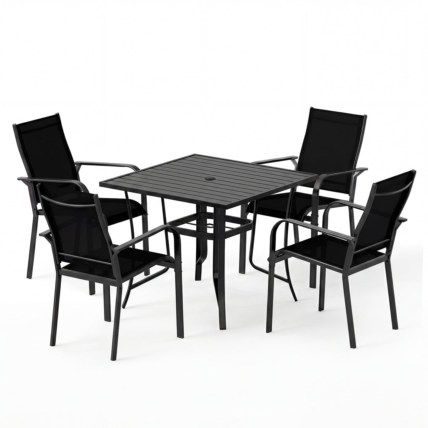5 Piece Patio Dining Set, Outdoor Square Table, Stackable Chairs, Black Patio Conversation Sets at Gallery Canada