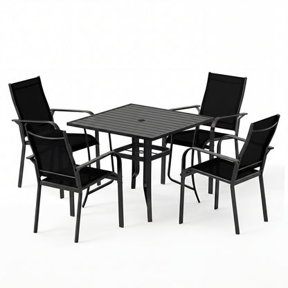 5 Piece Patio Dining Set, Outdoor Square Table, Stackable Chairs, Black Patio Conversation Sets at Gallery Canada