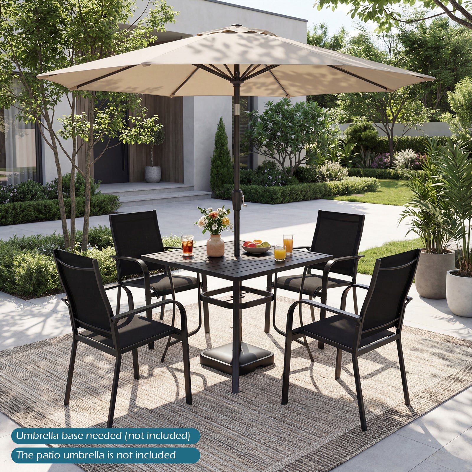 5 Piece Patio Dining Set, Outdoor Square Table, Stackable Chairs, Black Patio Conversation Sets at Gallery Canada