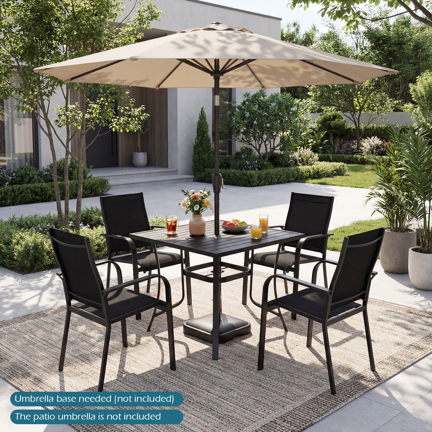 5 Piece Patio Dining Set, Outdoor Square Table, Stackable Chairs, Black Patio Conversation Sets at Gallery Canada