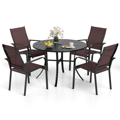 5 Piece Patio Dining Set, 42.5 Inch Round Metal Table, Coffee, Black Patio Dining Sets Coffee at Gallery Canada