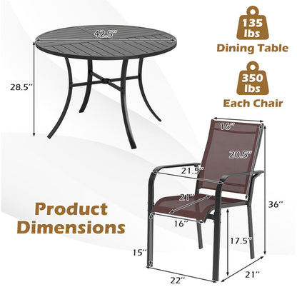5 Piece Patio Dining Set, 42.5 Inch Round Metal Table, Coffee, Black Patio Dining Sets at Gallery Canada