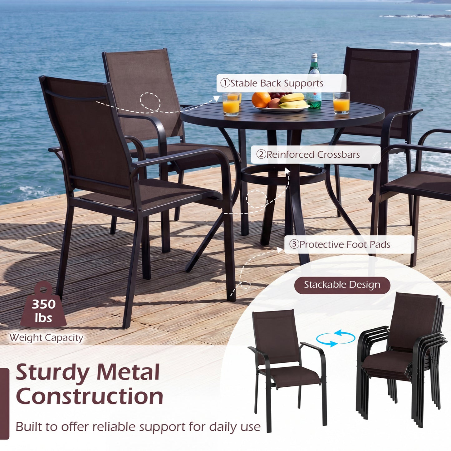 5 Piece Patio Dining Set, 42.5 Inch Round Metal Table, Coffee, Black Patio Dining Sets at Gallery Canada