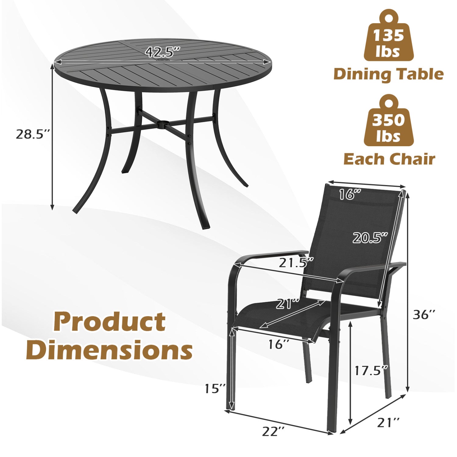Patio Dining Set For 4, 42.5 Inch Round Metal Table, Black Patio Dining Sets at Gallery Canada