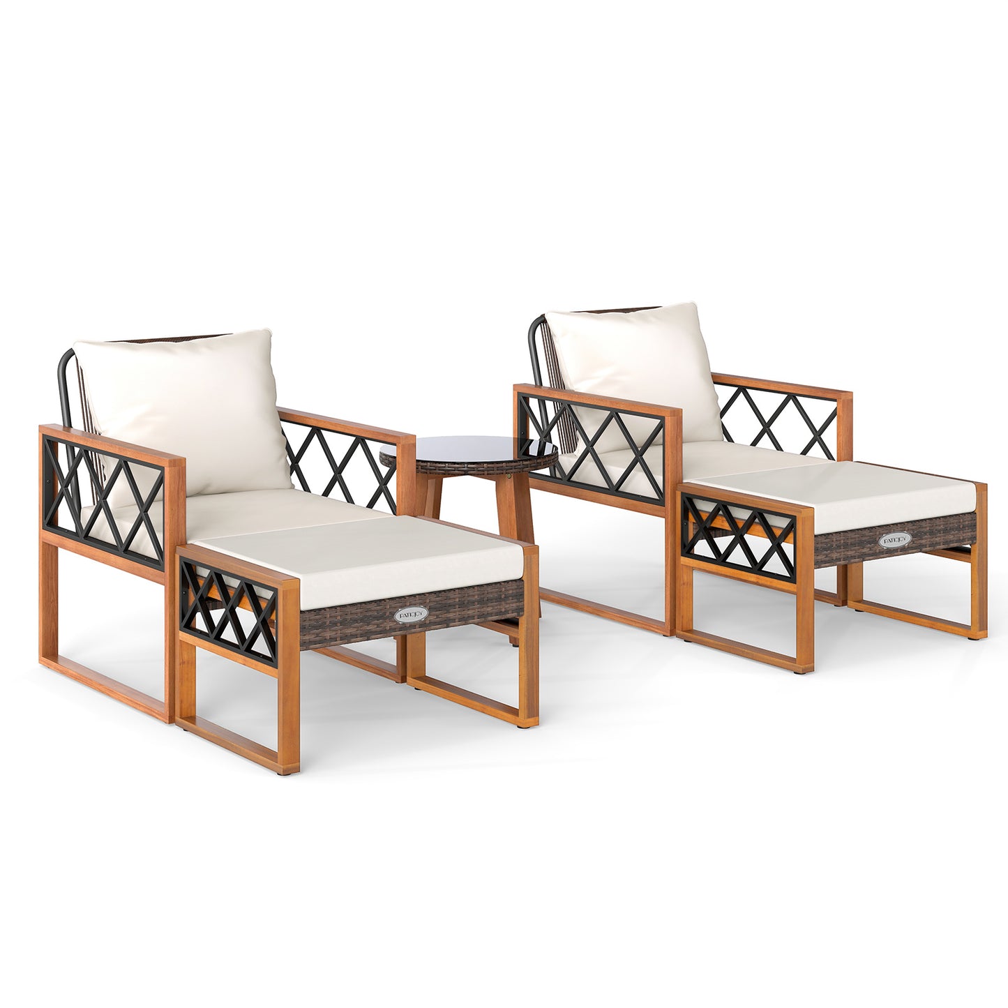 5 Pieces Patio Furniture Set PE Rattan Outdoor Conversation Set with Acacia Wood Patio Conversation Sets Options at Gallery Canada