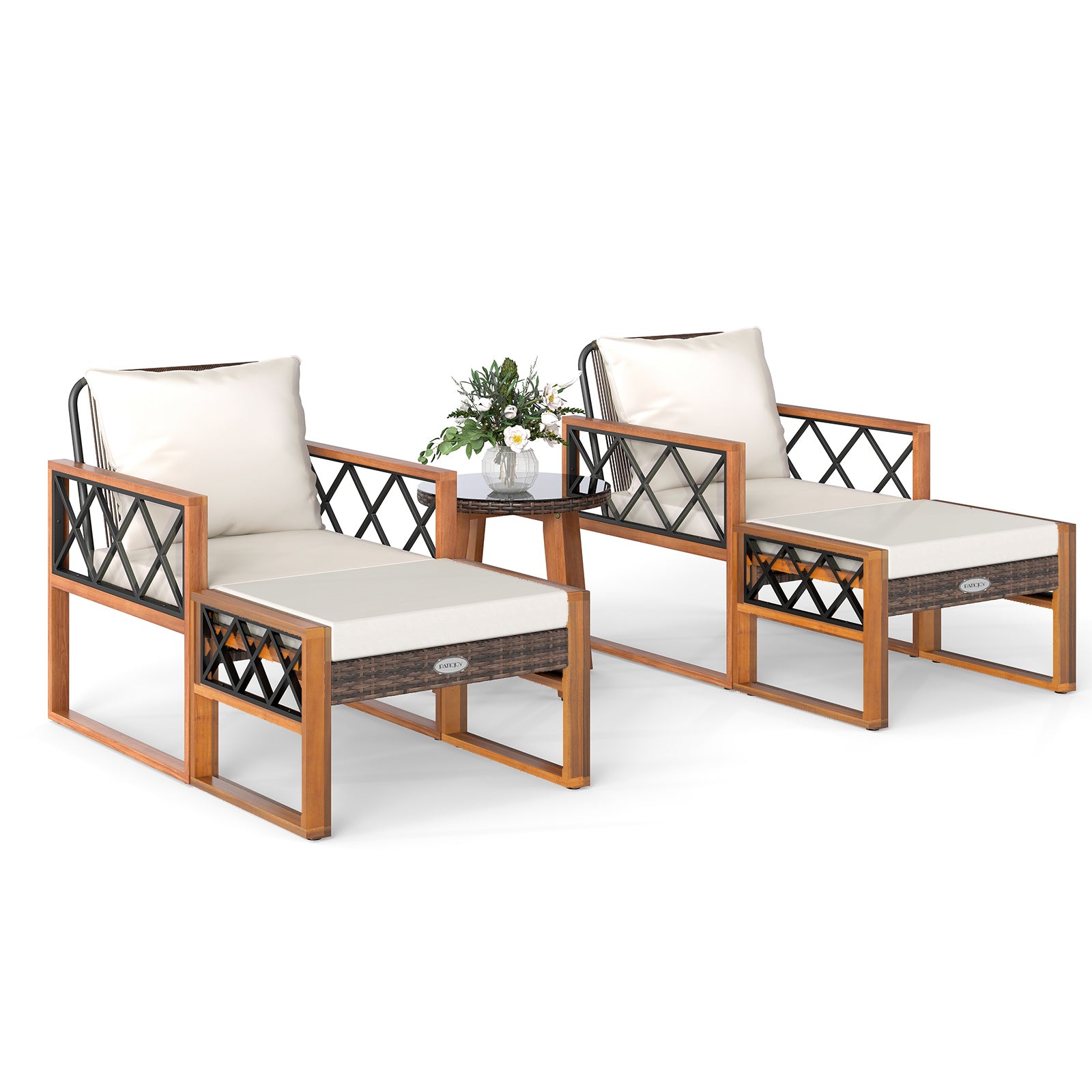 5 Pieces Patio Furniture Set PE Rattan Outdoor Conversation Set with Acacia Wood Patio Conversation Sets at Gallery Canada