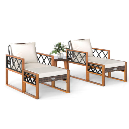 5 Pieces Patio Furniture Set PE Rattan Outdoor Conversation Set with Acacia Wood Patio Conversation Sets at Gallery Canada