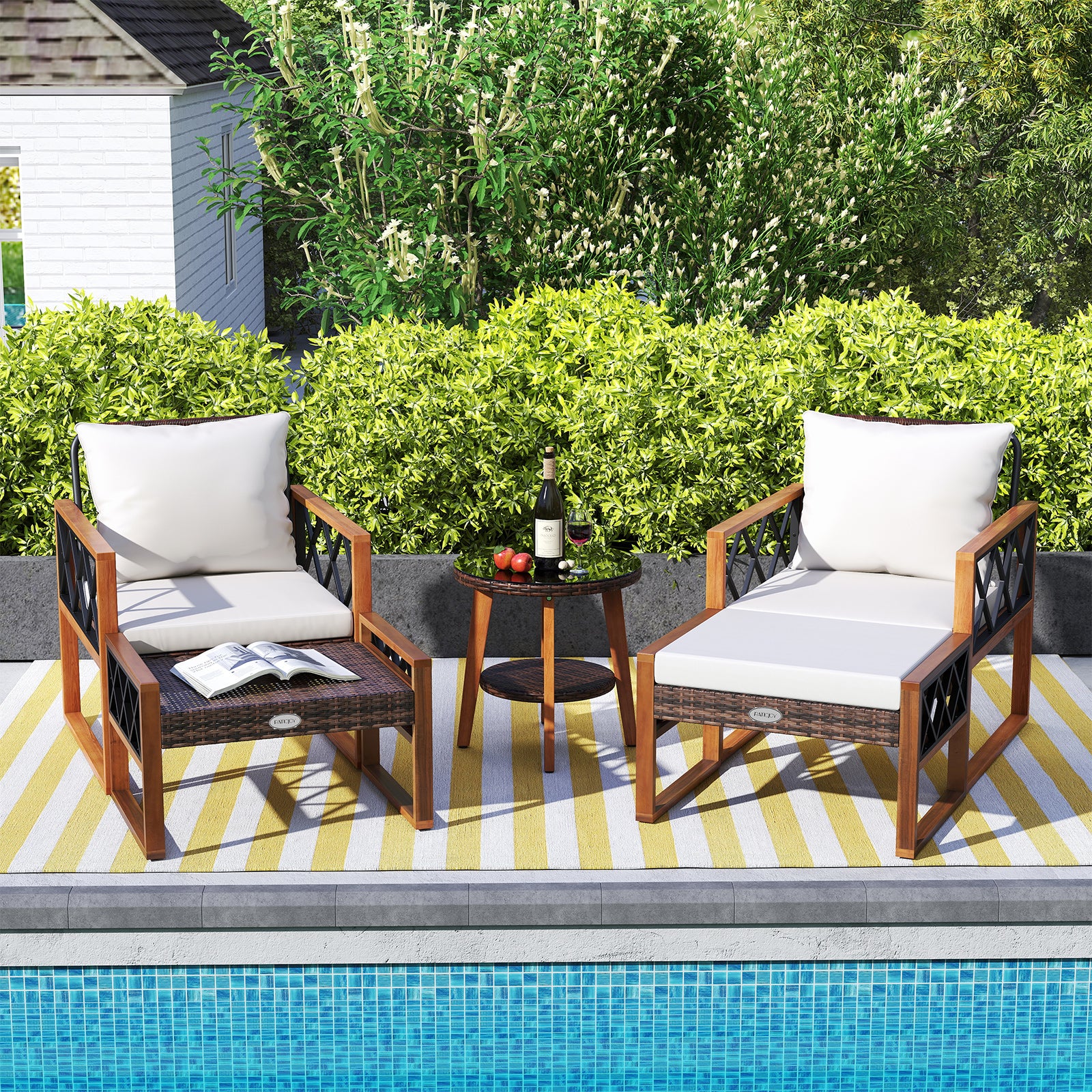 5 Pieces Patio Furniture Set PE Rattan Outdoor Conversation Set with Acacia Wood Patio Conversation Sets at Gallery Canada