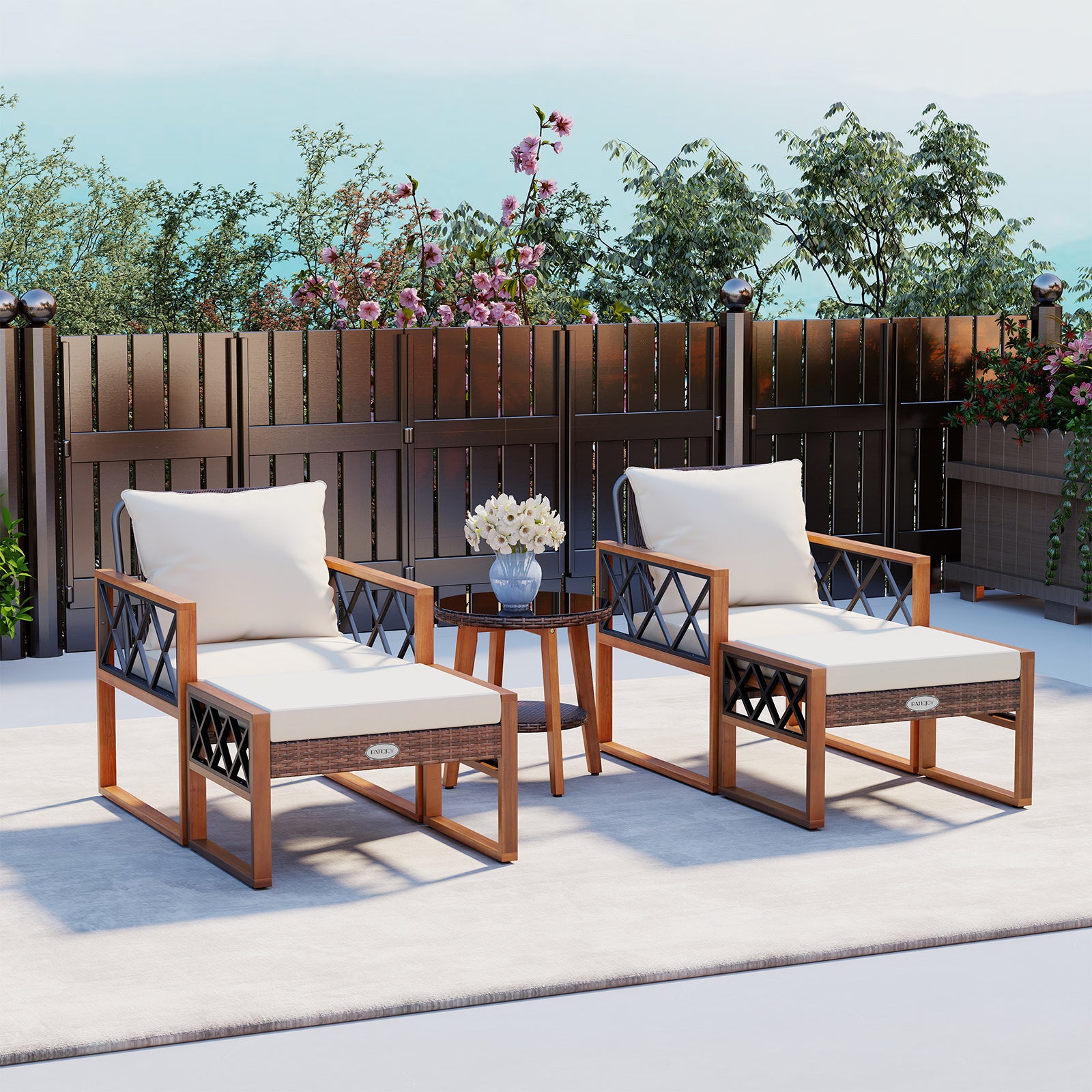 5 Pieces Patio Furniture Set PE Rattan Outdoor Conversation Set with Acacia Wood Patio Conversation Sets at Gallery Canada
