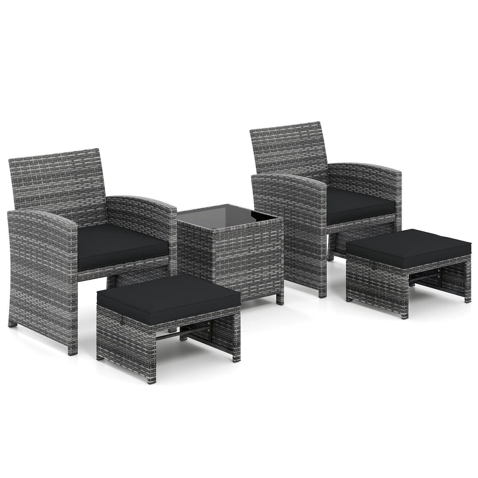 5 Pieces Patio Furniture Set PE Wicker Outdoor Lounge Chairs with 2 Ottomans, Black Outdoor Sectionals Black at Gallery Canada