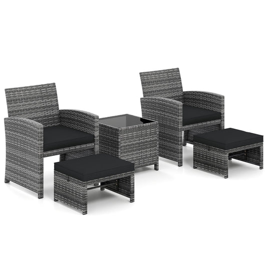 5 Pieces Patio Furniture Set PE Wicker Outdoor Lounge Chairs with 2 Ottomans, Black Outdoor Sectionals Black at Gallery Canada