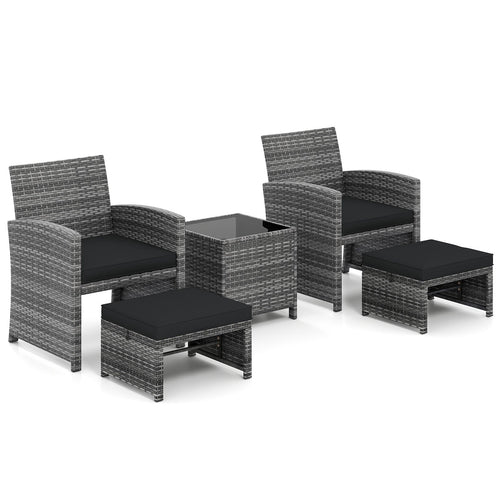 5 Pieces Patio Furniture Set PE Wicker Outdoor Lounge Chairs with 2 Ottomans, Black