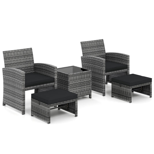 5-Piece Patio Furniture Set, PE Wicker Outdoor Lounge Chairs, 2 Ottomans, Black Outdoor Sectionals Black at Gallery Canada