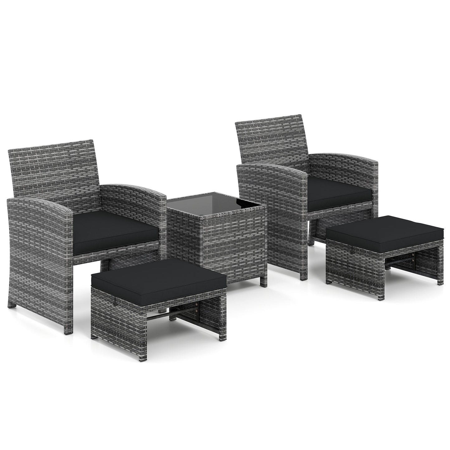 5-Piece Patio Furniture Set, PE Wicker Outdoor Lounge Chairs, 2 Ottomans, Black Outdoor Sectionals Black at Gallery Canada
