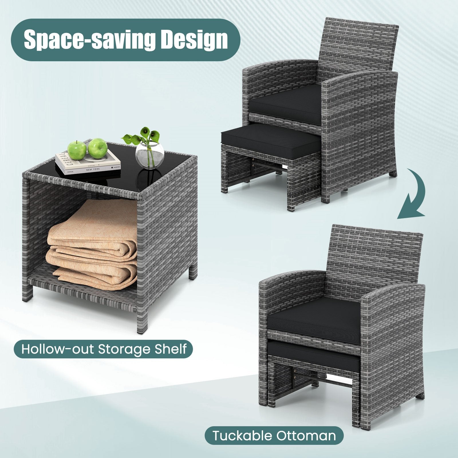 5 Pieces Patio Furniture Set PE Wicker Outdoor Lounge Chairs with 2 Ottomans, Black Outdoor Sectionals at Gallery Canada