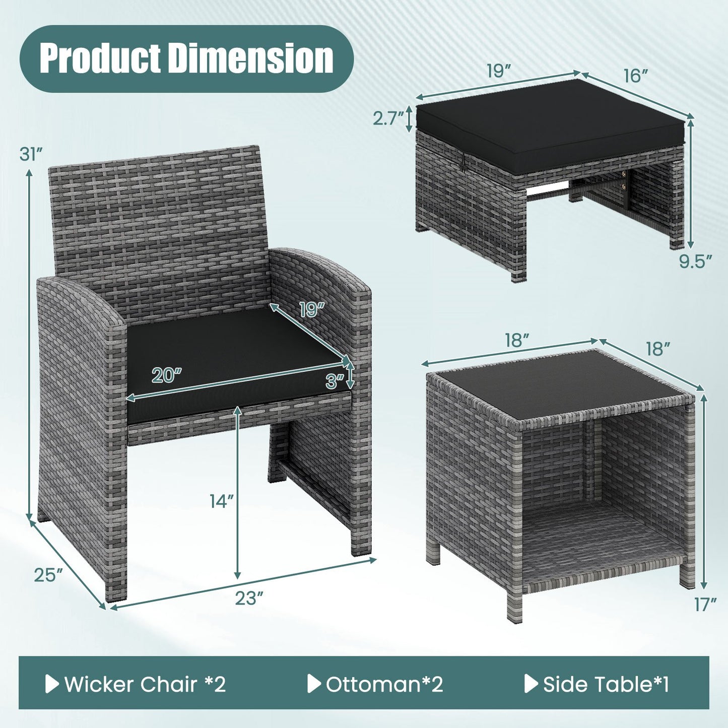 5 Pieces Patio Furniture Set PE Wicker Outdoor Lounge Chairs with 2 Ottomans, Black Outdoor Sectionals at Gallery Canada