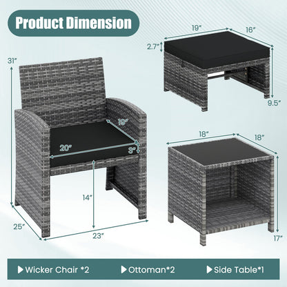 5 Pieces Patio Furniture Set PE Wicker Outdoor Lounge Chairs with 2 Ottomans, Black Outdoor Sectionals at Gallery Canada