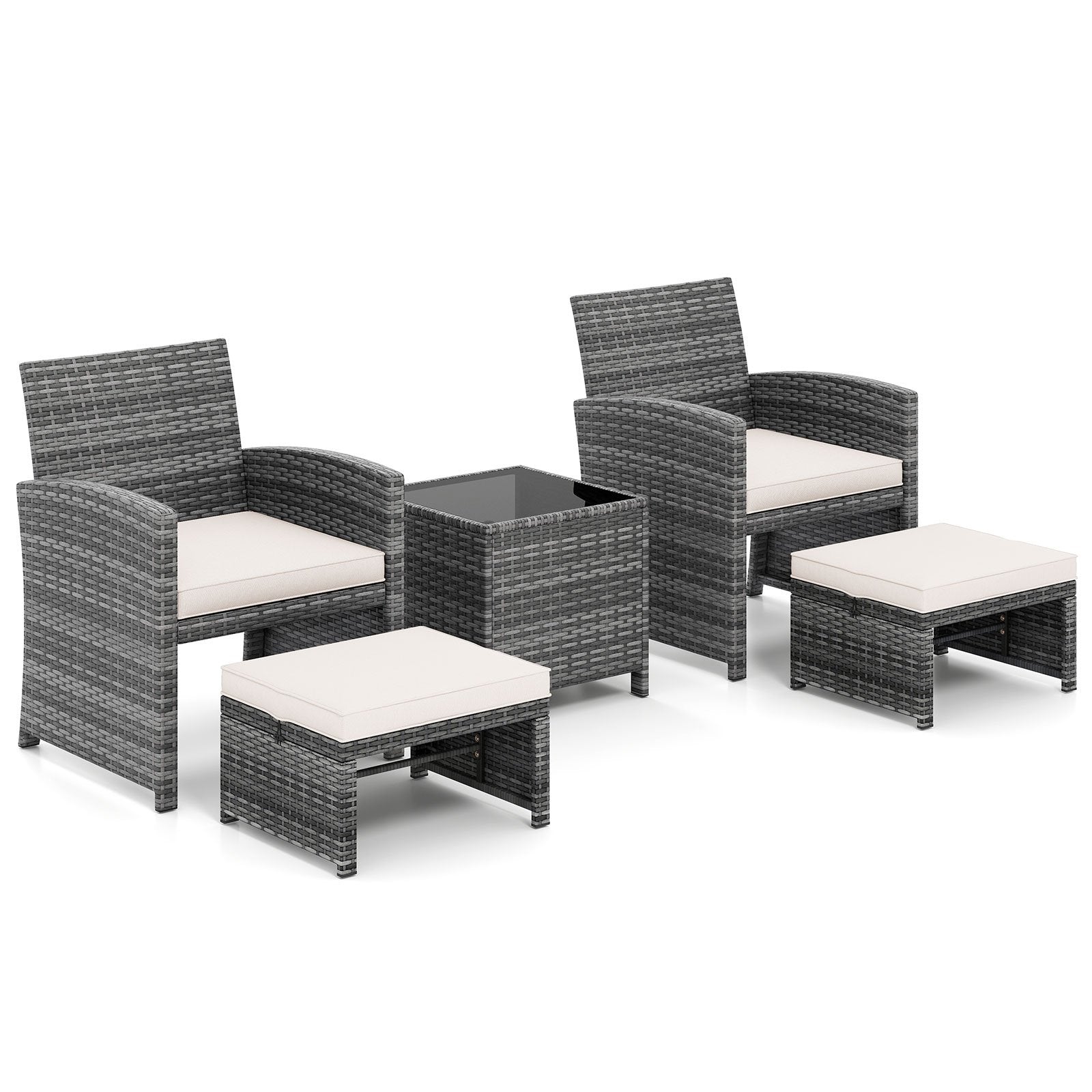 5 Pieces Patio Furniture Set PE Wicker Outdoor Lounge Chairs with 2 Ottomans, White Outdoor Sectionals White at Gallery Canada