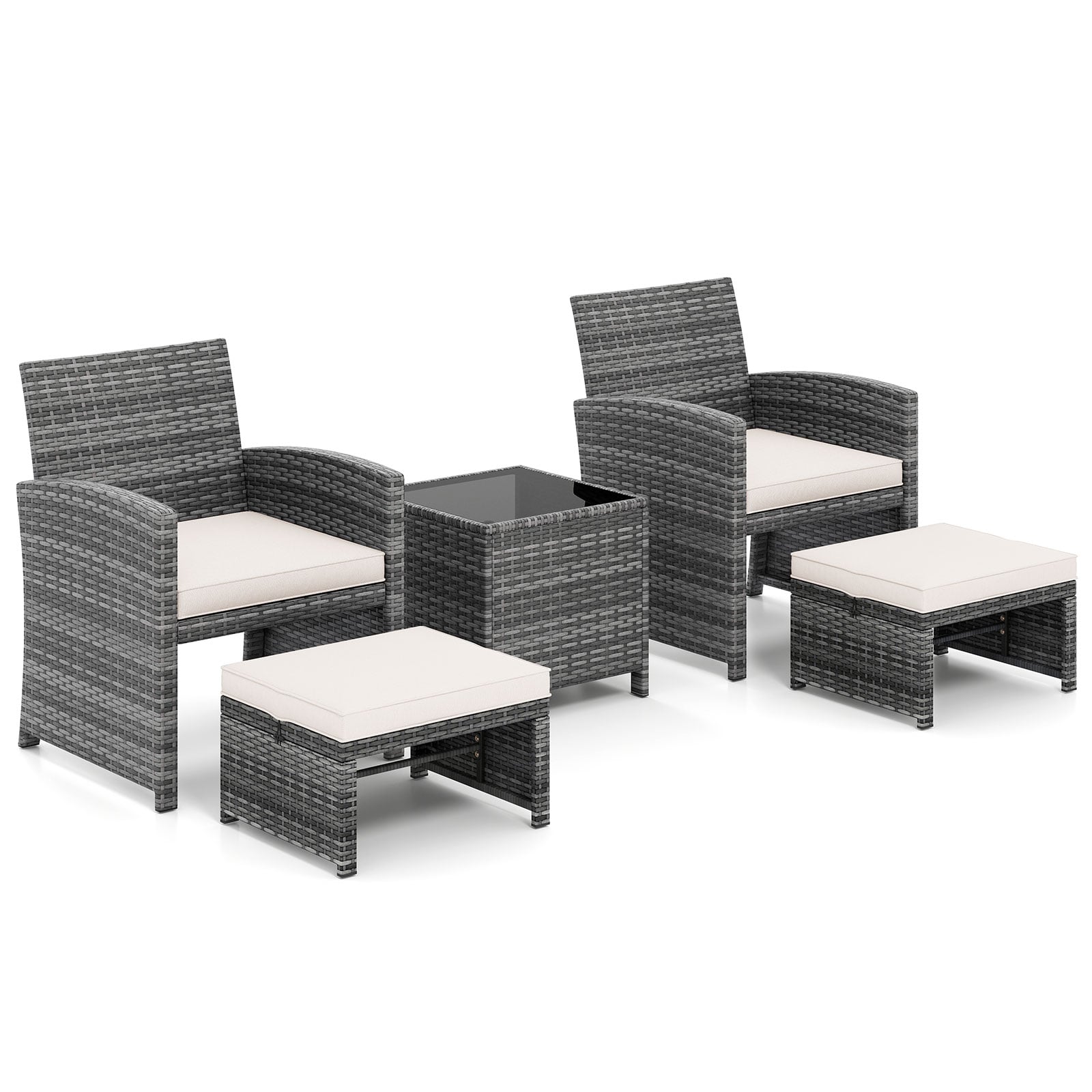 5-Piece Patio Furniture Set, PE Wicker Outdoor Lounge Chairs, 2 Ottomans, White Outdoor Sectionals at Gallery Canada