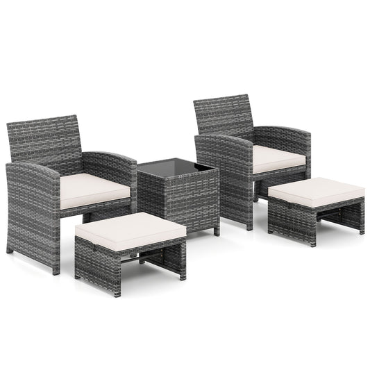 5-Piece Patio Furniture Set, PE Wicker Outdoor Lounge Chairs, 2 Ottomans, White Outdoor Sectionals White at Gallery Canada