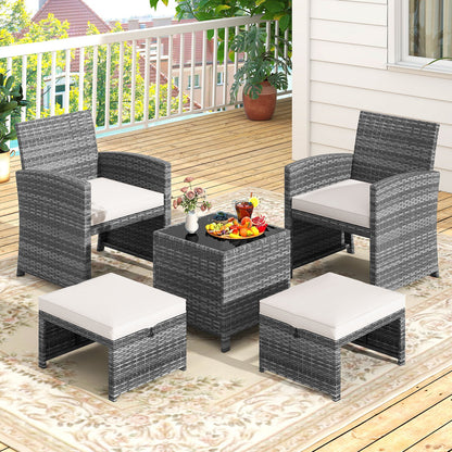 5 Pieces Patio Furniture Set PE Wicker Outdoor Lounge Chairs with 2 Ottomans, White Outdoor Sectionals at Gallery Canada