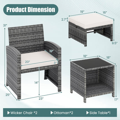 5 Pieces Patio Furniture Set PE Wicker Outdoor Lounge Chairs with 2 Ottomans, White Outdoor Sectionals at Gallery Canada
