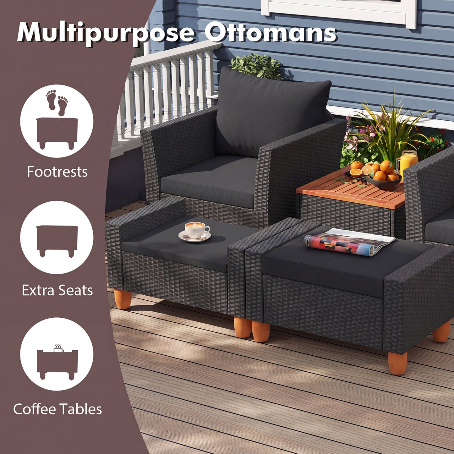 Ensemble de mobilier de patio avec causeuse et fauteuils, noir