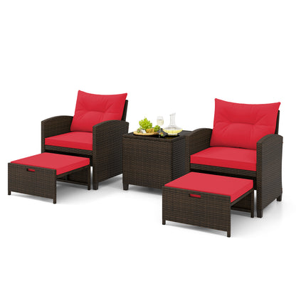 5 Piece Patio Rattan Furniture Set, 2 Ottomans, Tempered Glass Coffee Table, Red Patio Conversation Sets at Gallery Canada