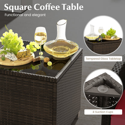 5 Piece Patio Rattan Furniture Set, 2 Ottomans, Tempered Glass Coffee Table, Red Patio Conversation Sets at Gallery Canada