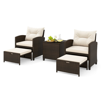 5-Piece Patio Rattan Furniture, 2 Ottomans, Tempered Glass Coffee Table, Beige Patio Conversation Sets at Gallery Canada