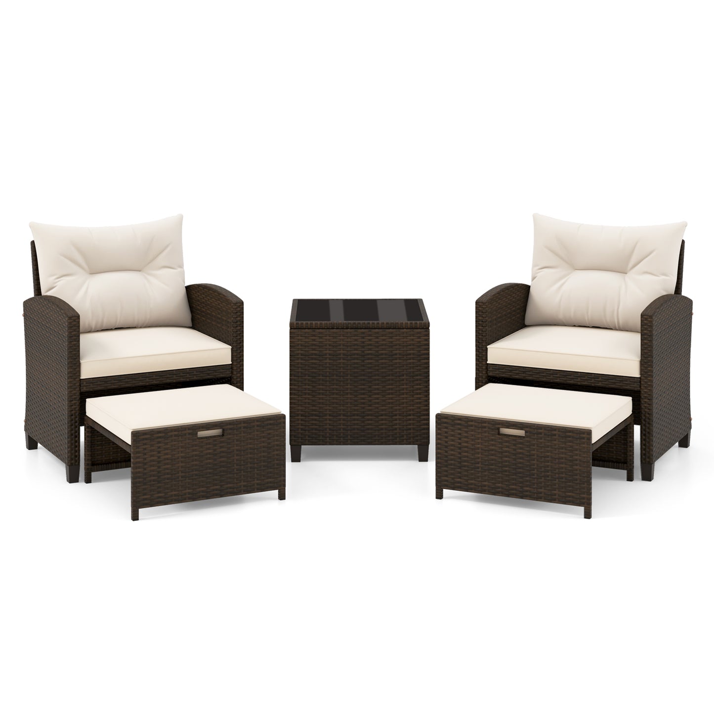 5-Piece Patio Rattan Furniture, 2 Ottomans, Tempered Glass Coffee Table, Beige Patio Conversation Sets Beige at Gallery Canada