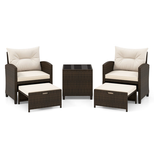 5-Piece Patio Rattan Furniture, 2 Ottomans, Tempered Glass Coffee Table, Beige Patio Conversation Sets Beige at Gallery Canada
