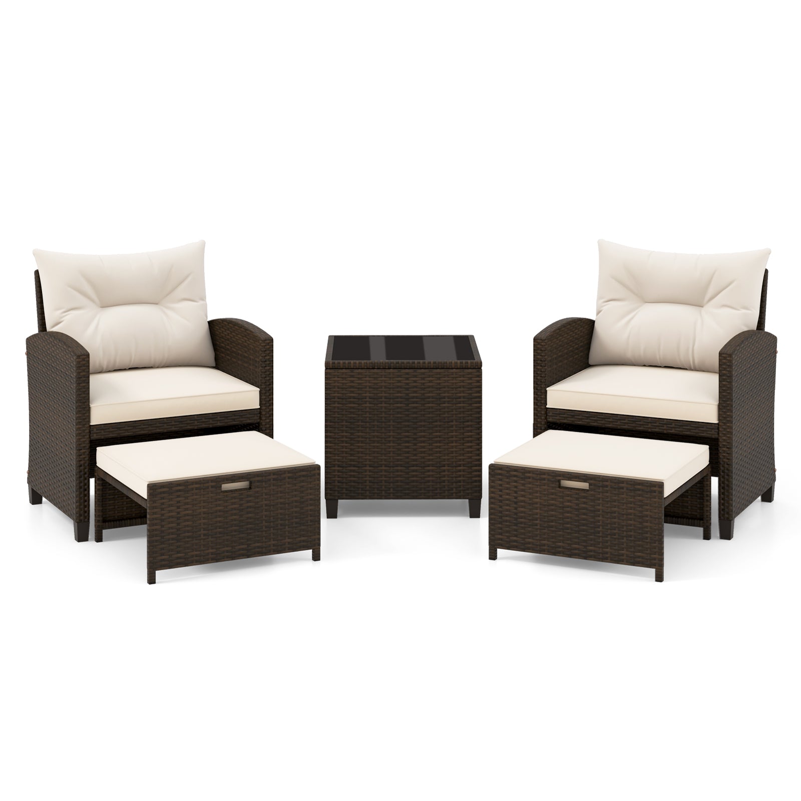 5-Piece Patio Rattan Furniture, 2 Ottomans, Tempered Glass Coffee Table, Beige Patio Conversation Sets at Gallery Canada