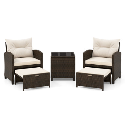 5-Piece Patio Rattan Furniture, 2 Ottomans, Tempered Glass Coffee Table, Beige Patio Conversation Sets at Gallery Canada