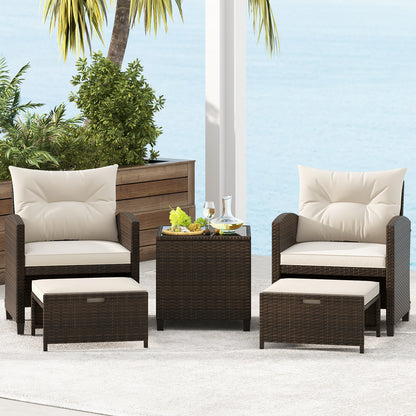 5-Piece Patio Rattan Furniture, 2 Ottomans, Tempered Glass Coffee Table, Beige Patio Conversation Sets at Gallery Canada