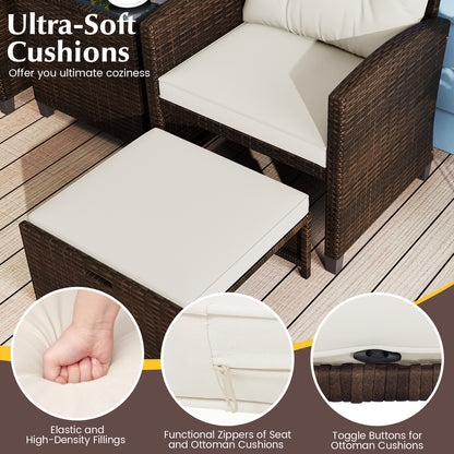 5-Piece Patio Rattan Furniture, 2 Ottomans, Tempered Glass Coffee Table, Beige Patio Conversation Sets at Gallery Canada