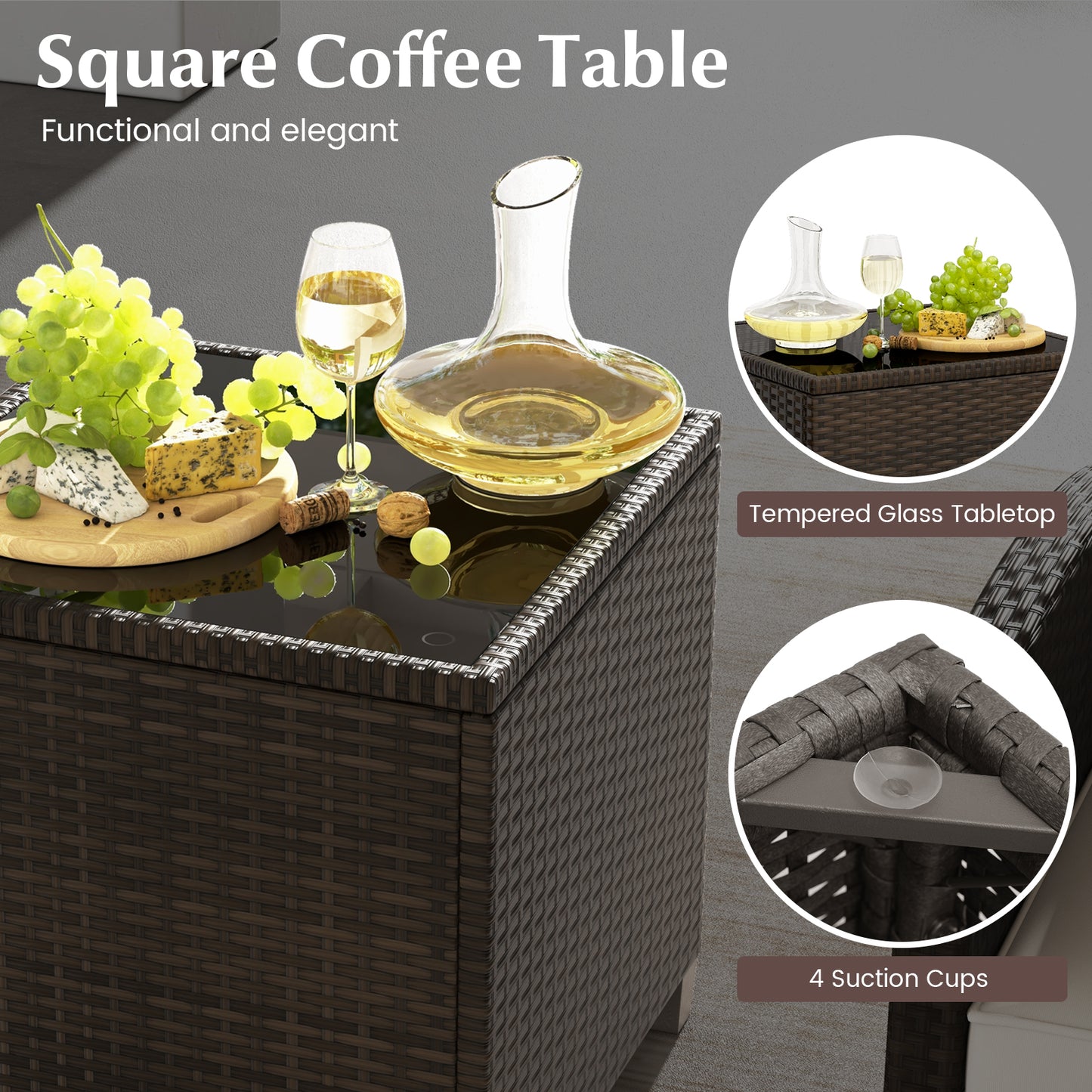 5-Piece Patio Rattan Furniture, 2 Ottomans, Tempered Glass Coffee Table, Beige Patio Conversation Sets at Gallery Canada