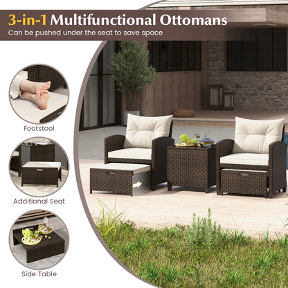 5-Piece Patio Rattan Furniture, 2 Ottomans, Tempered Glass Coffee Table, Beige Patio Conversation Sets at Gallery Canada