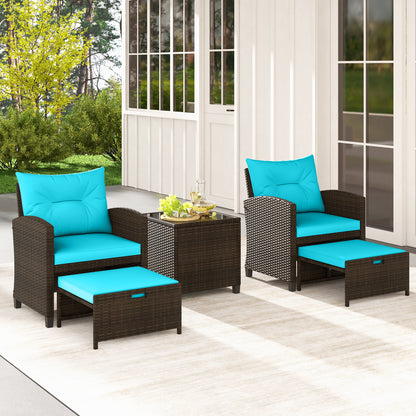5 Piece Patio Rattan Furniture Set, 2 Ottomans, Tempered Glass Table, Turquoise Patio Conversation Sets at Gallery Canada