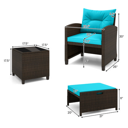 5 Piece Patio Rattan Furniture Set, 2 Ottomans, Tempered Glass Table, Turquoise Patio Conversation Sets at Gallery Canada