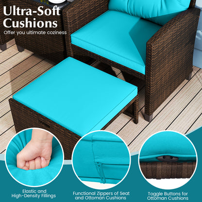 5 Piece Patio Rattan Furniture Set, 2 Ottomans, Tempered Glass Table, Turquoise Patio Conversation Sets at Gallery Canada