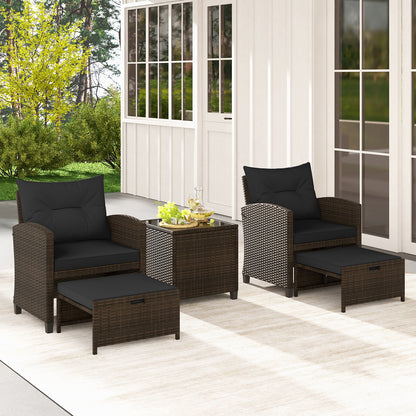 5 Pieces Patio Rattan Furniture with 2 Ottomans and Tempered Glass Coffee Table, Black Patio Conversation Sets at Gallery Canada